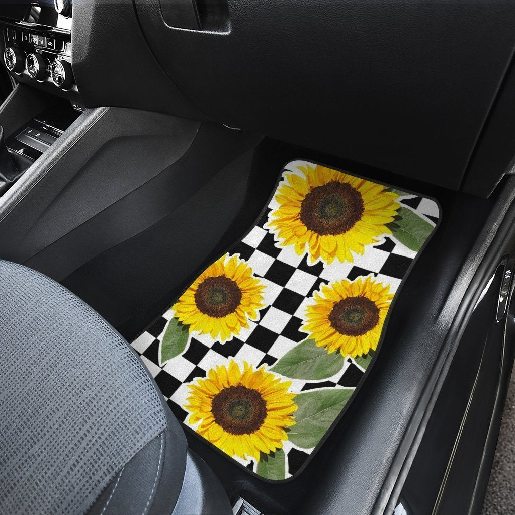 Checkerboard Sunflower Car Floor Mats Custom Car Accessories - Gearcarcover - 5