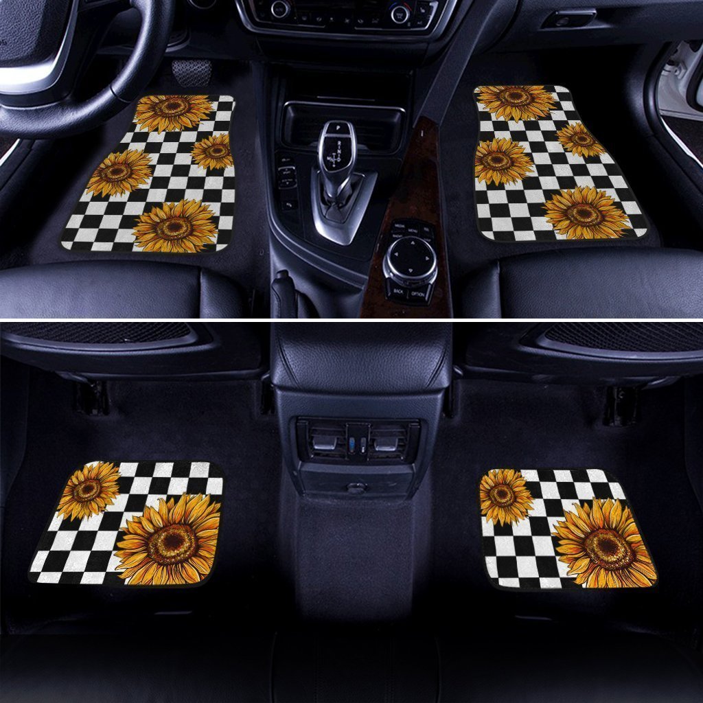Checkerboard Sunflower Car Floor Mats Custom Car Accessories - Gearcarcover - 3