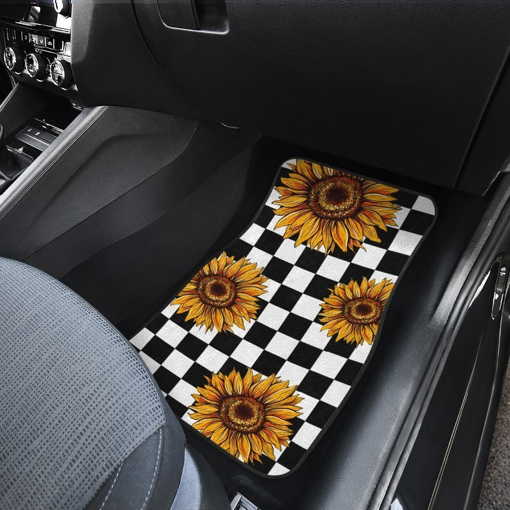 Checkerboard Sunflower Car Floor Mats Custom Car Accessories - Gearcarcover - 5
