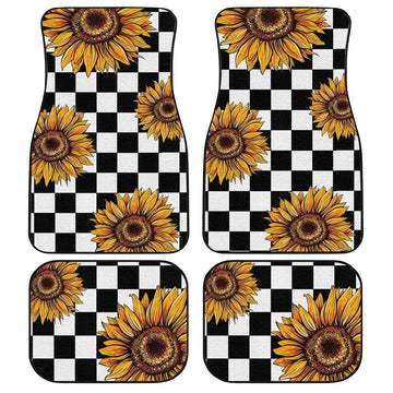 Checkerboard Sunflower Car Floor Mats Custom Car Accessories - Gearcarcover - 1