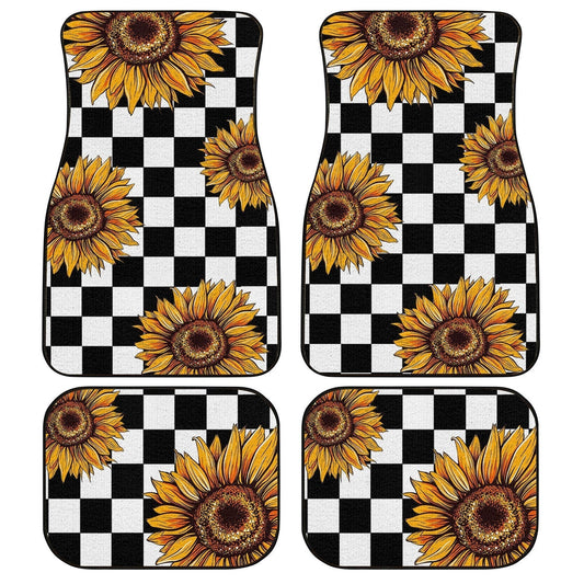 Checkerboard Sunflower Car Floor Mats Custom Car Accessories - Gearcarcover - 1