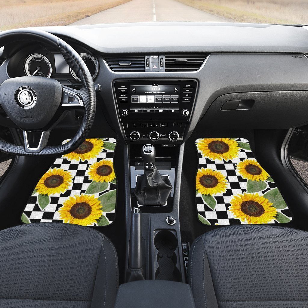 Checkerboard Sunflower Car Floor Mats Custom Car Accessories - Gearcarcover - 4