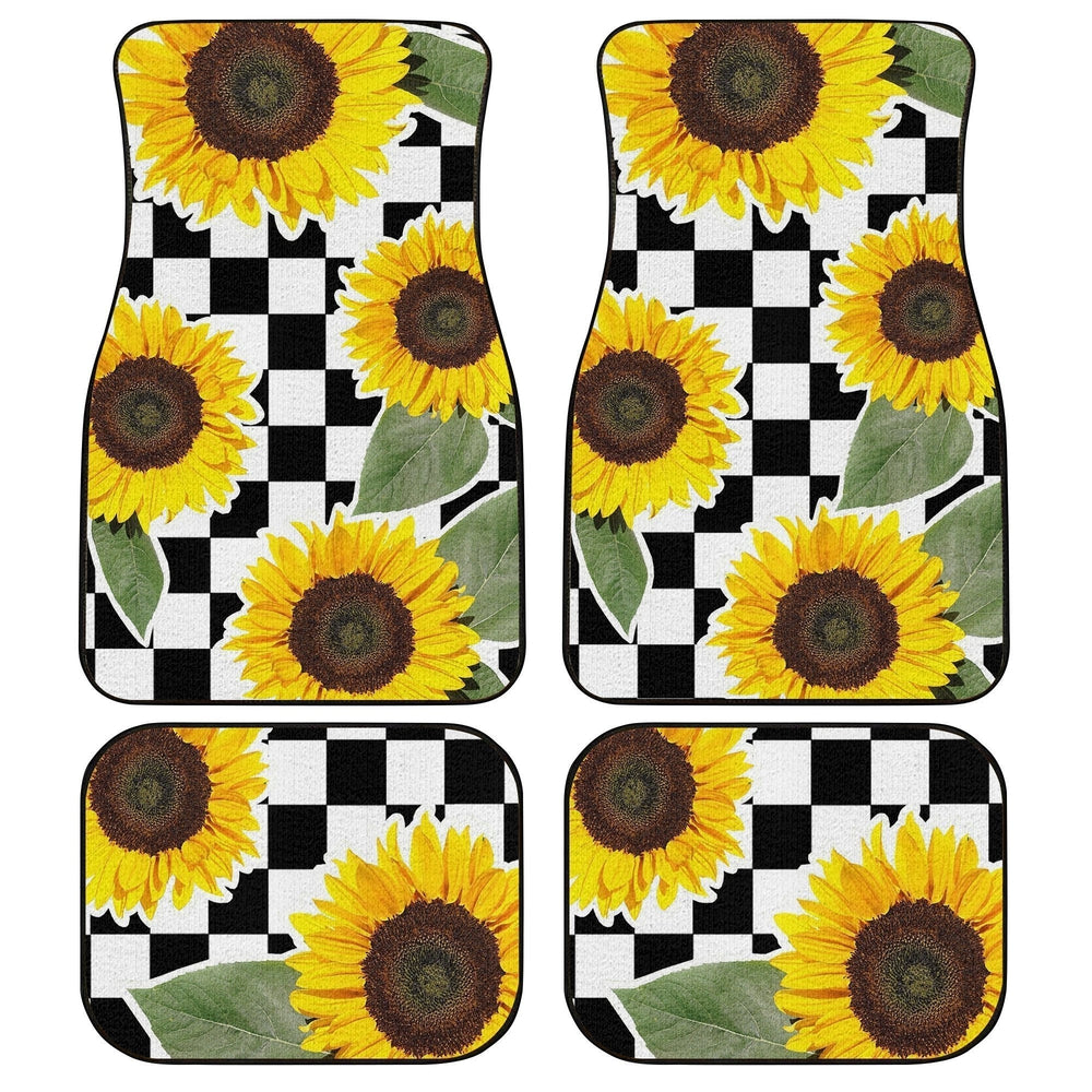 Checkerboard Sunflower Car Floor Mats Custom Car Accessories - Gearcarcover - 1