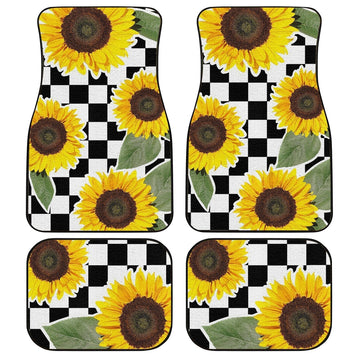 Checkerboard Sunflower Car Floor Mats Custom Car Accessories - Gearcarcover - 1
