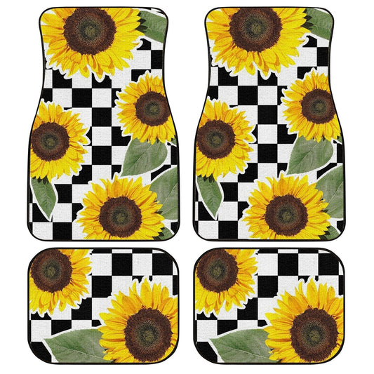 Checkerboard Sunflower Car Floor Mats Custom Car Accessories - Gearcarcover - 1