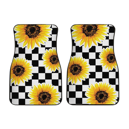 Checkerboard Sunflower Car Floor Mats Custom Car Interior Accessories - Gearcarcover - 2