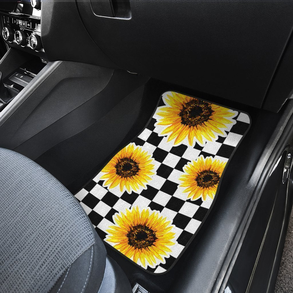 Checkerboard Sunflower Car Floor Mats Custom Car Interior Accessories - Gearcarcover - 5
