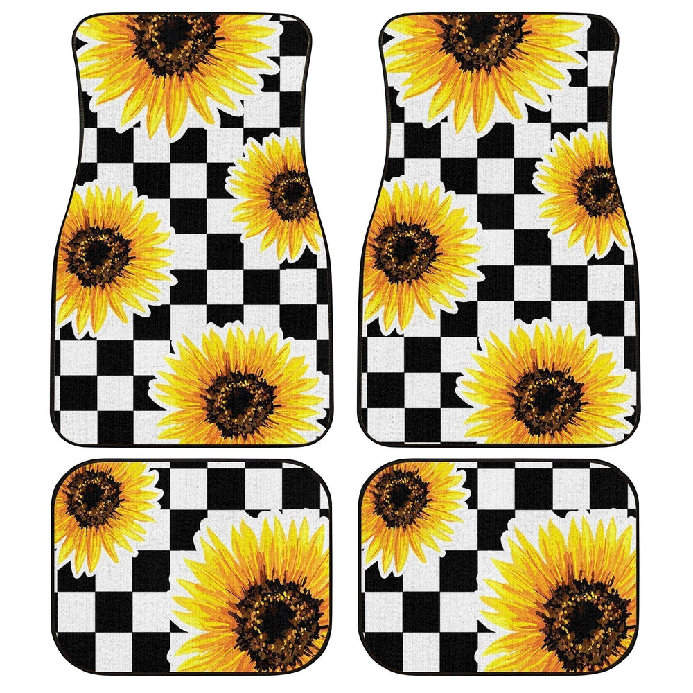 Checkerboard Sunflower Car Floor Mats Custom Car Interior Accessories - Gearcarcover - 1