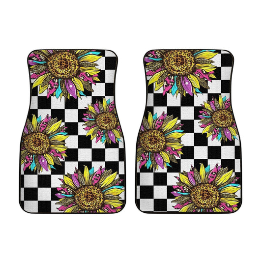 Checkerboard Sunflower Car Floor Mats Custom Leopard Car Accessories - Gearcarcover - 2