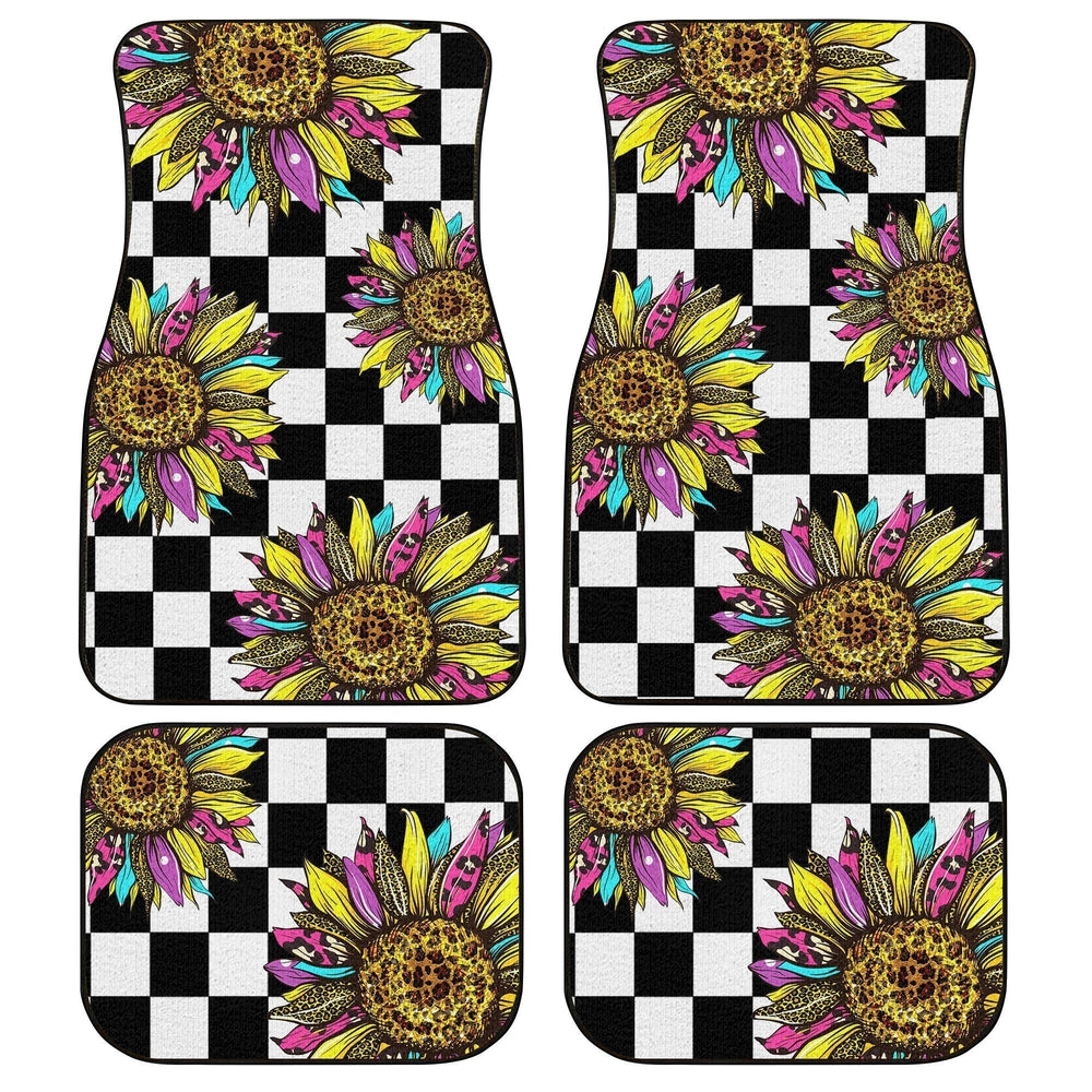 Checkerboard Sunflower Car Floor Mats Custom Leopard Car Accessories - Gearcarcover - 1