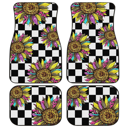 Checkerboard Sunflower Car Floor Mats Custom Leopard Car Accessories - Gearcarcover - 1