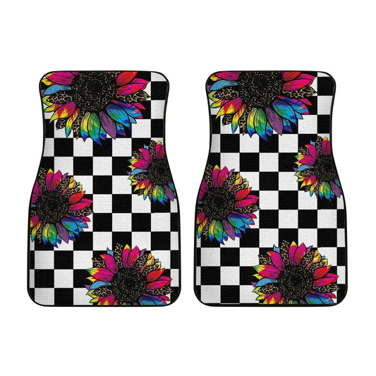 Checkerboard Sunflower Car Floor Mats Custom Leopard Car Interior Accessories - Gearcarcover - 2
