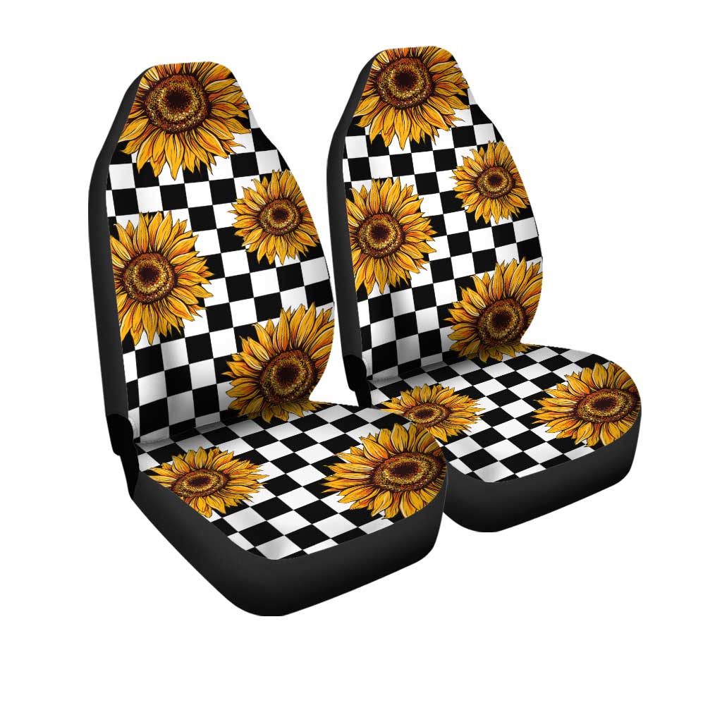 Checkerboard Sunflower Car Seat Covers Custom Car Accessories - Gearcarcover - 3