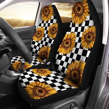 Checkerboard Sunflower Car Seat Covers Custom Car Accessories - Gearcarcover - 1