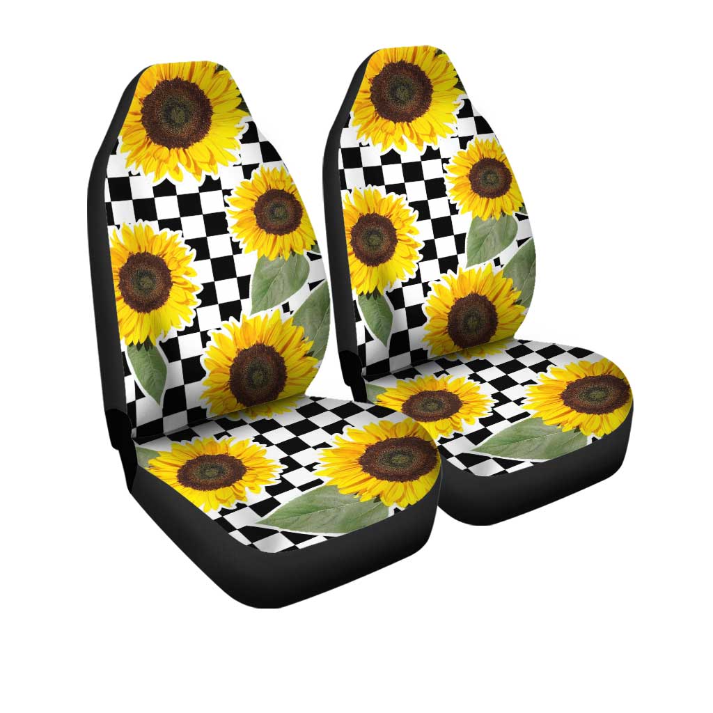 Checkerboard Sunflower Car Seat Covers Custom Car Interior Accessories - Gearcarcover - 3