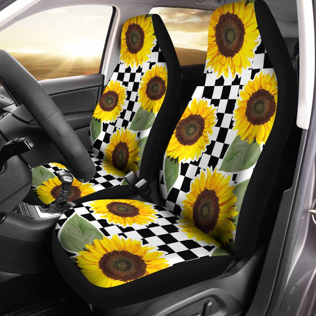 Checkerboard Sunflower Car Seat Covers Custom Car Interior Accessories - Gearcarcover - 1