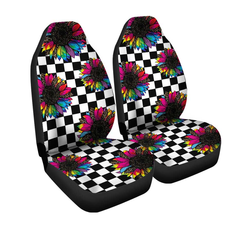 Checkerboard Sunflower Car Seat Covers Custom Leopard Car Accessories - Gearcarcover - 3
