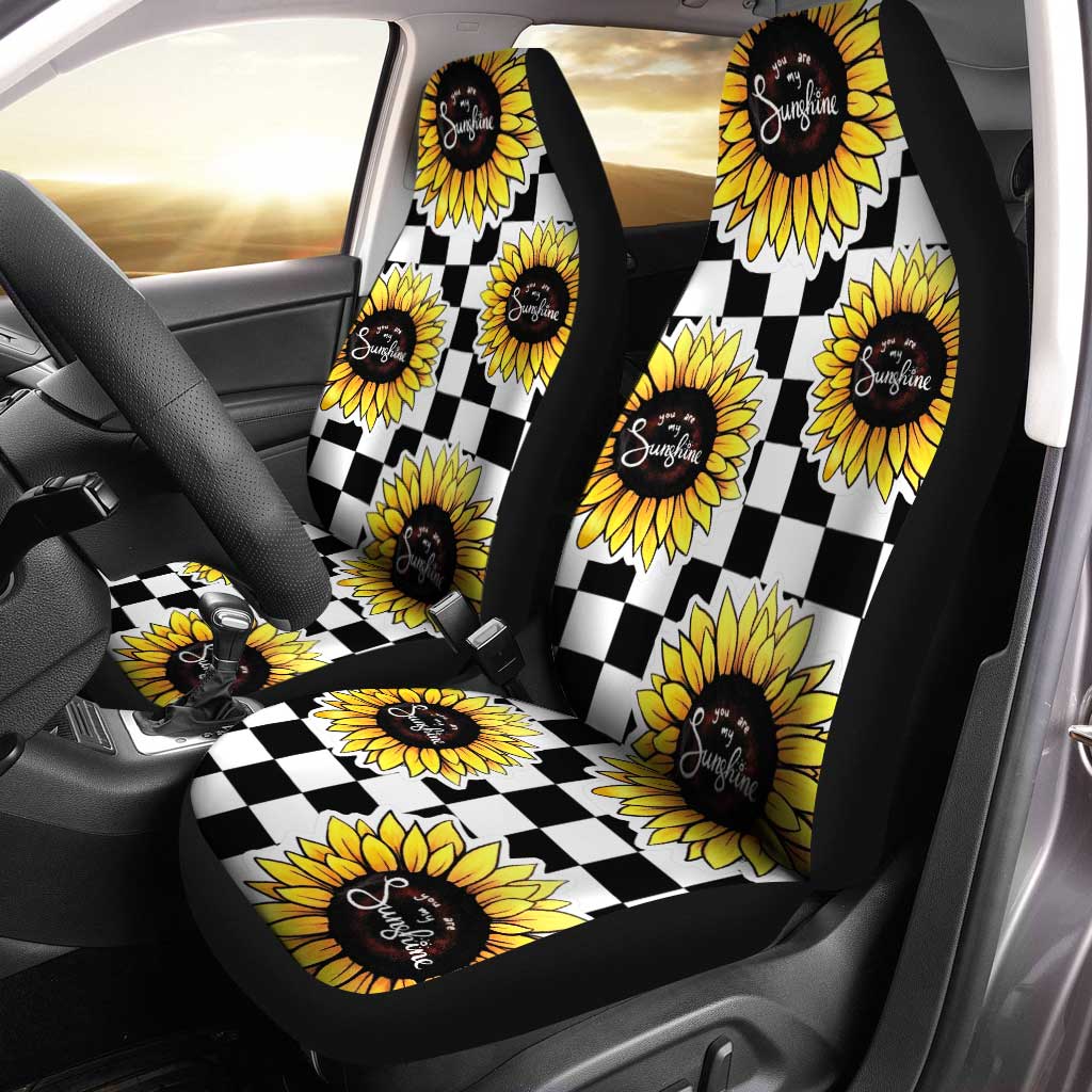Checkerboard Sunflower Car Seat Covers Custom Sunshine Car Accessories - Gearcarcover - 1