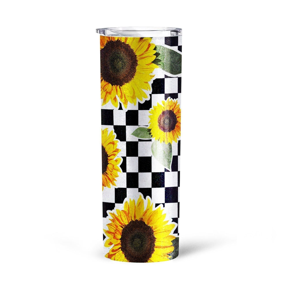 Checkerboard Sunflower Tall Glitter Tumbler Custom - Gearcarcover - 4