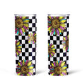 Checkerboard Sunflower Tall Glitter Tumbler Custom Leopard Skin - Gearcarcover - 2