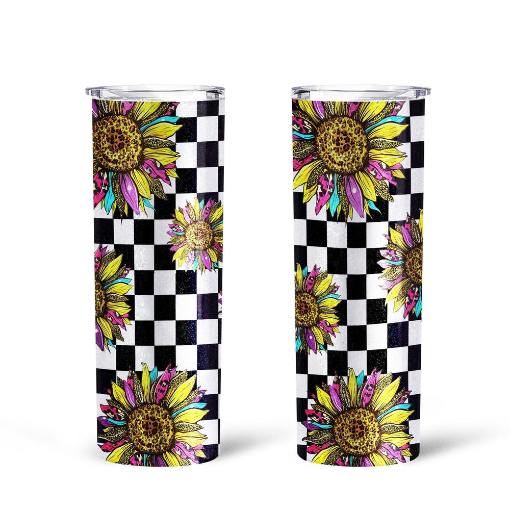 Checkerboard Sunflower Tall Glitter Tumbler Custom Leopard Skin - Gearcarcover - 2
