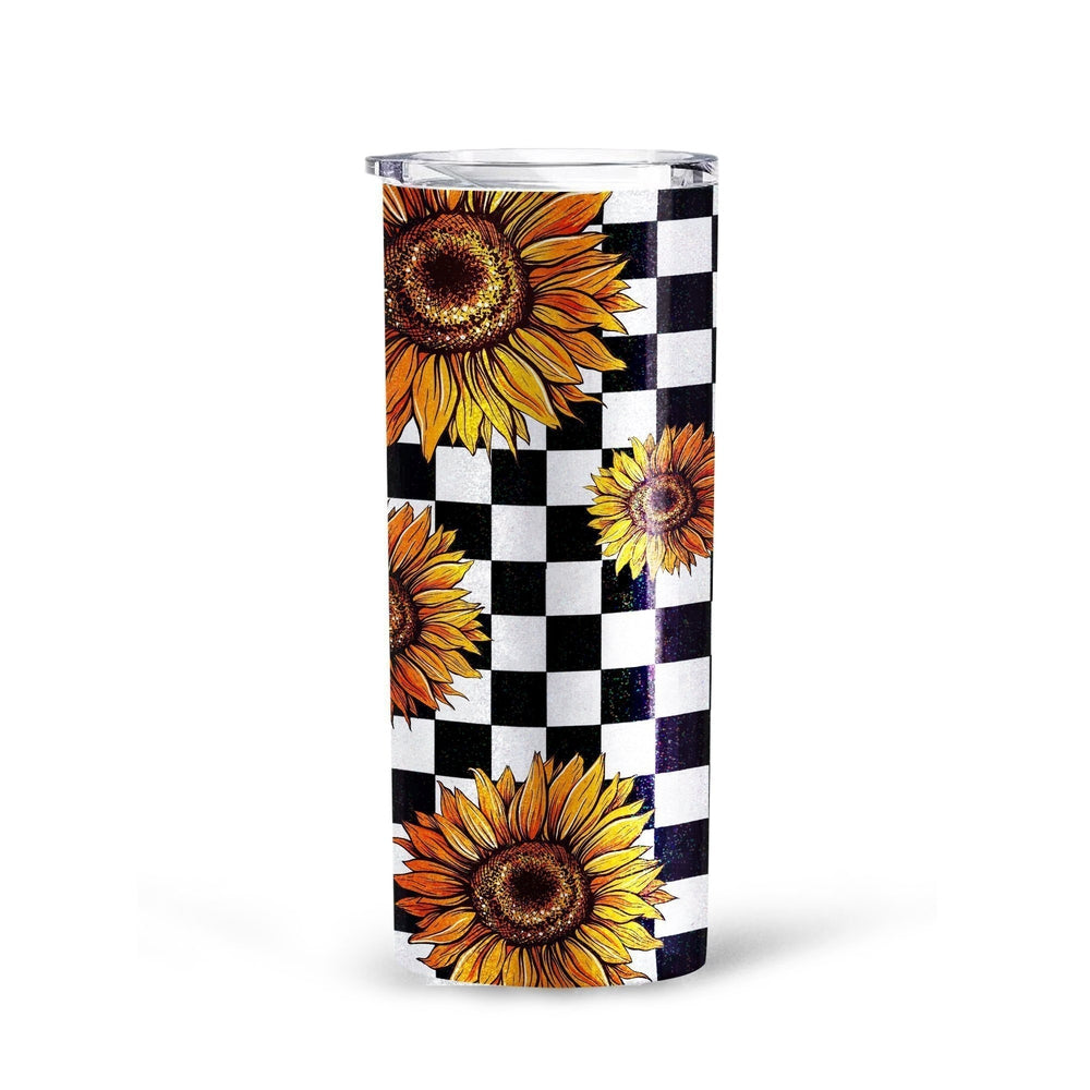 Checkerboard Sunflower Tall Glitter Tumbler Custom Pattern Car Accessories - Gearcarcover - 3