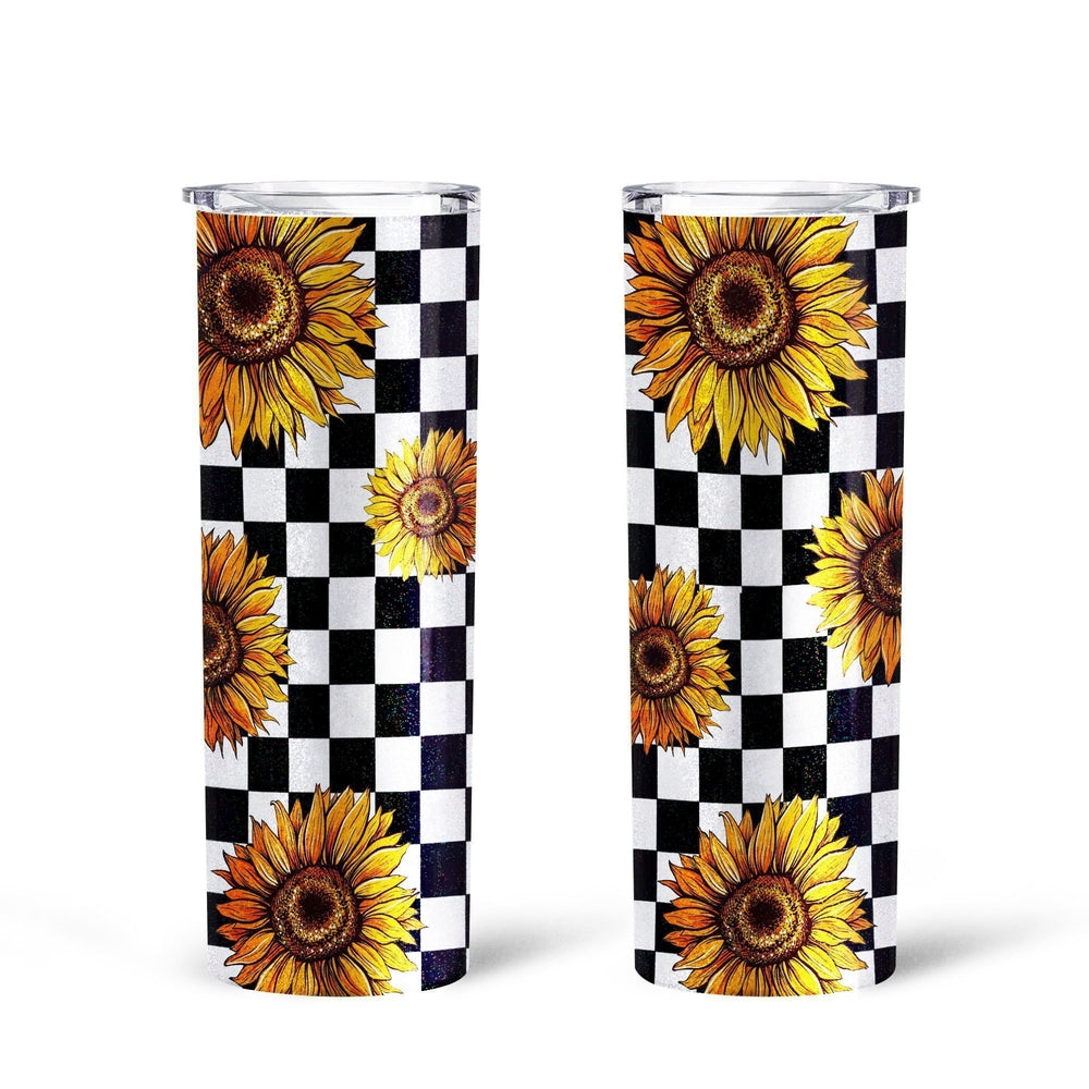 Checkerboard Sunflower Tall Glitter Tumbler Custom Pattern Car Accessories - Gearcarcover - 2