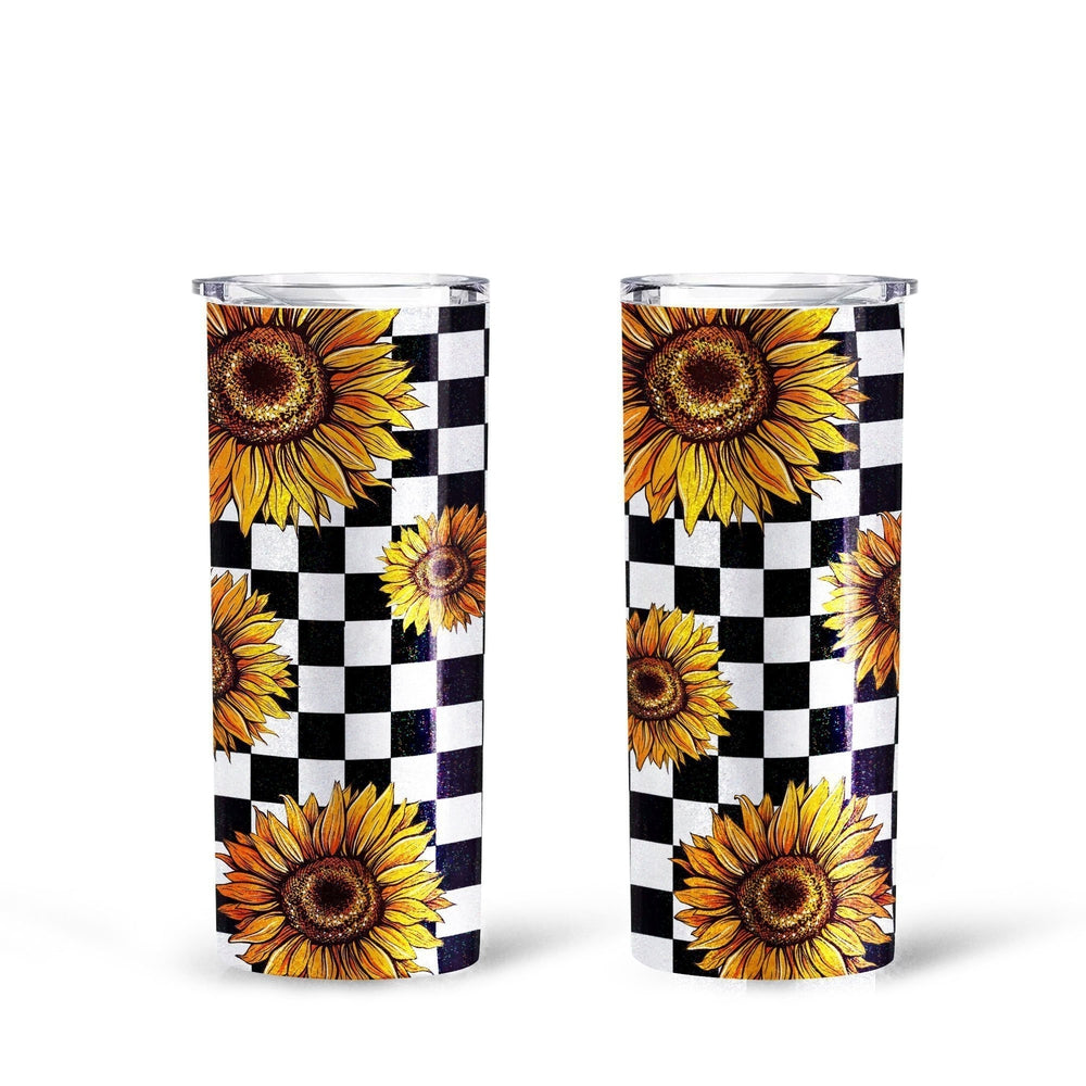 Checkerboard Sunflower Tall Glitter Tumbler Custom Pattern Car Accessories - Gearcarcover - 1