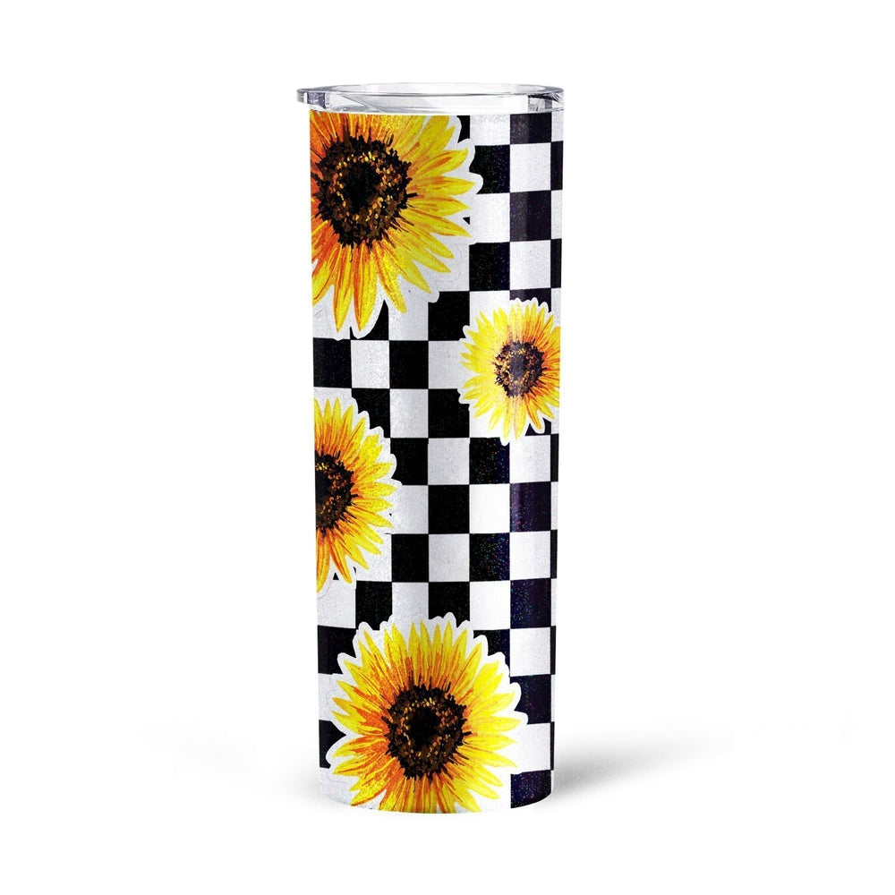 Checkerboard Sunflower Tall Glitter Tumbler Custom Pattern - Gearcarcover - 4