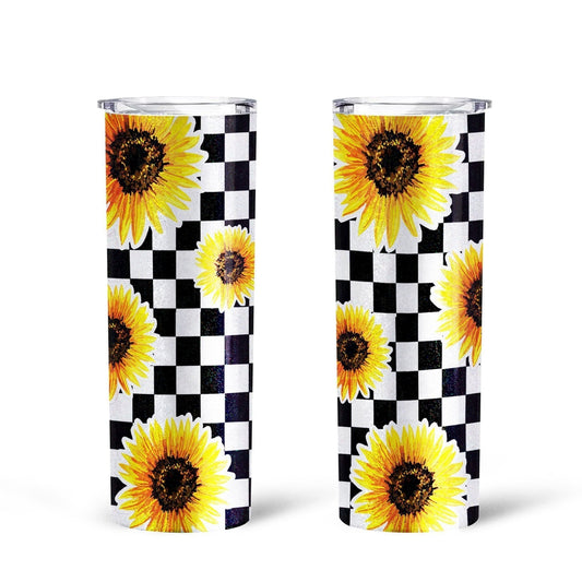 Checkerboard Sunflower Tall Glitter Tumbler Custom Pattern - Gearcarcover - 2