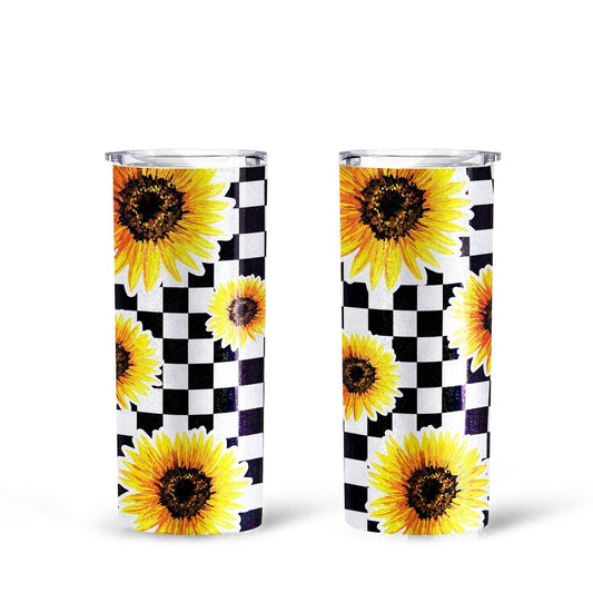 Checkerboard Sunflower Tall Glitter Tumbler Custom Pattern - Gearcarcover - 1