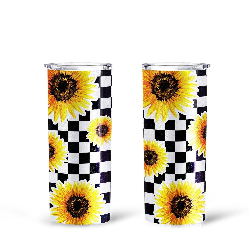 Checkerboard Sunflower Tall Glitter Tumbler Custom Pattern - Gearcarcover - 1