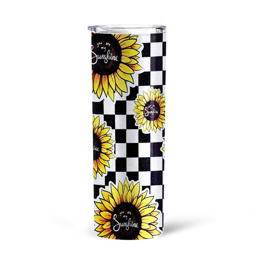 Checkerboard Sunflower Tall Glitter Tumbler Custom You Are My Sunshine - Gearcarcover - 4