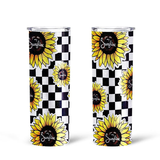 Checkerboard Sunflower Tall Glitter Tumbler Custom You Are My Sunshine - Gearcarcover - 2