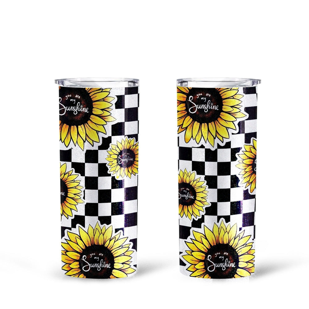 Checkerboard Sunflower Tall Glitter Tumbler Custom You Are My Sunshine - Gearcarcover - 1