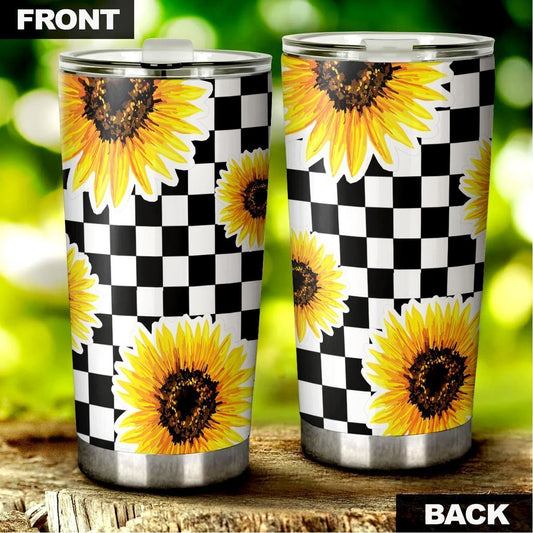 Checkerboard Sunflower Tumbler Stainless Steel Custom Car Accessories - Gearcarcover - 2