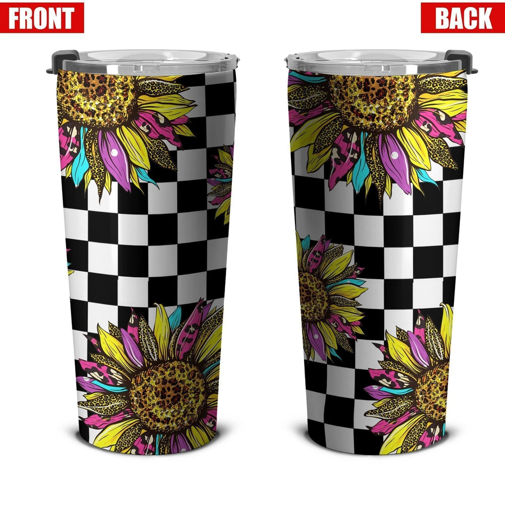 Checkerboard Sunflower Tumbler Stainless Steel Custom Car Accessories - Gearcarcover - 4