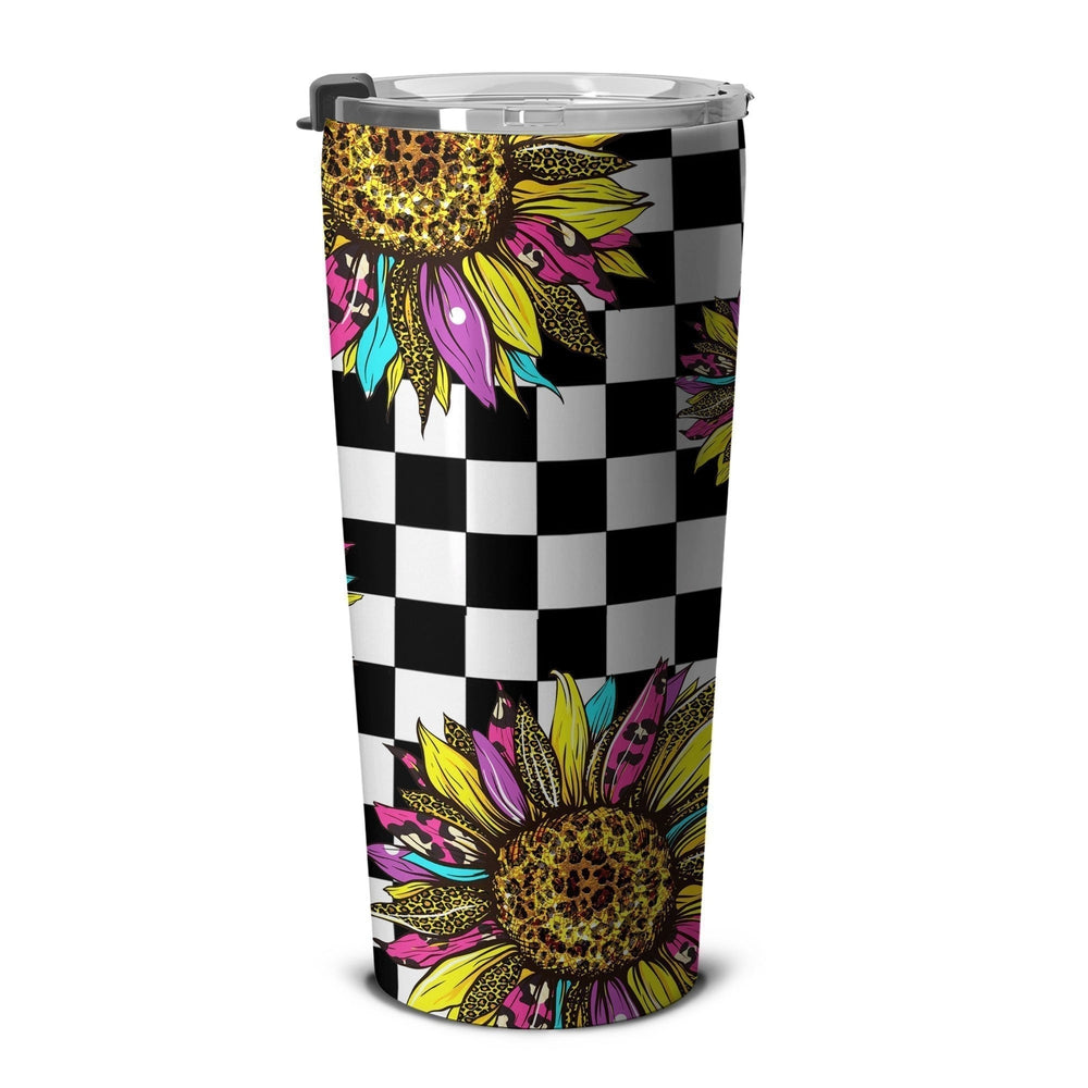 Checkerboard Sunflower Tumbler Stainless Steel Custom Car Accessories - Gearcarcover - 5