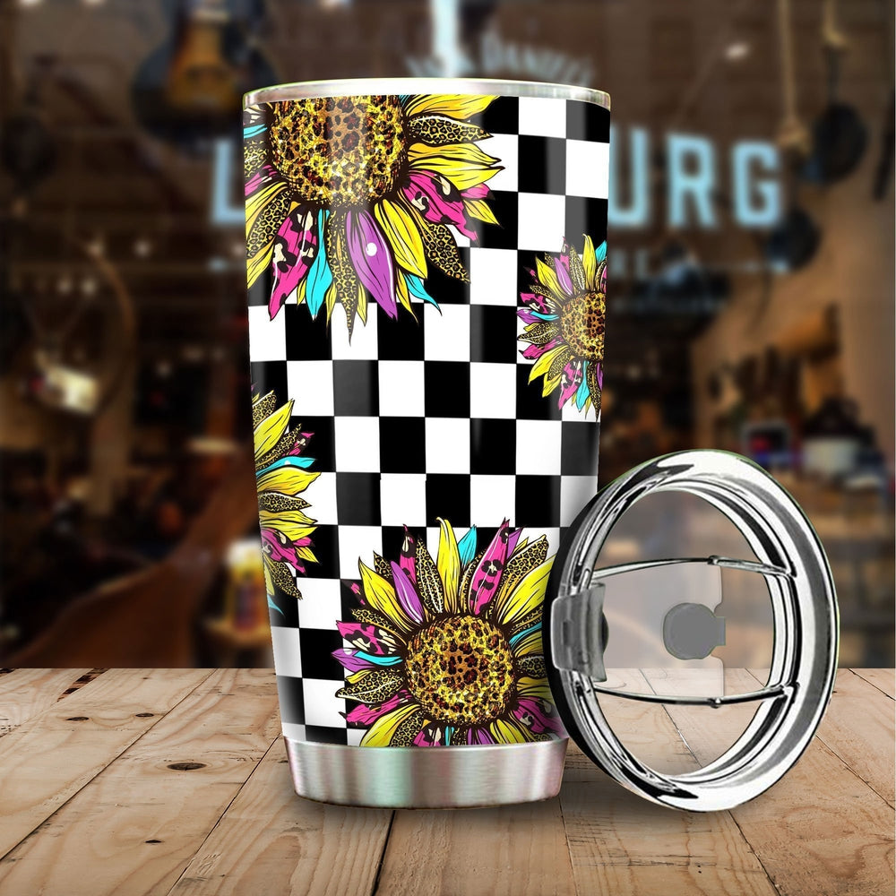Checkerboard Sunflower Tumbler Stainless Steel Custom Car Accessories - Gearcarcover - 1