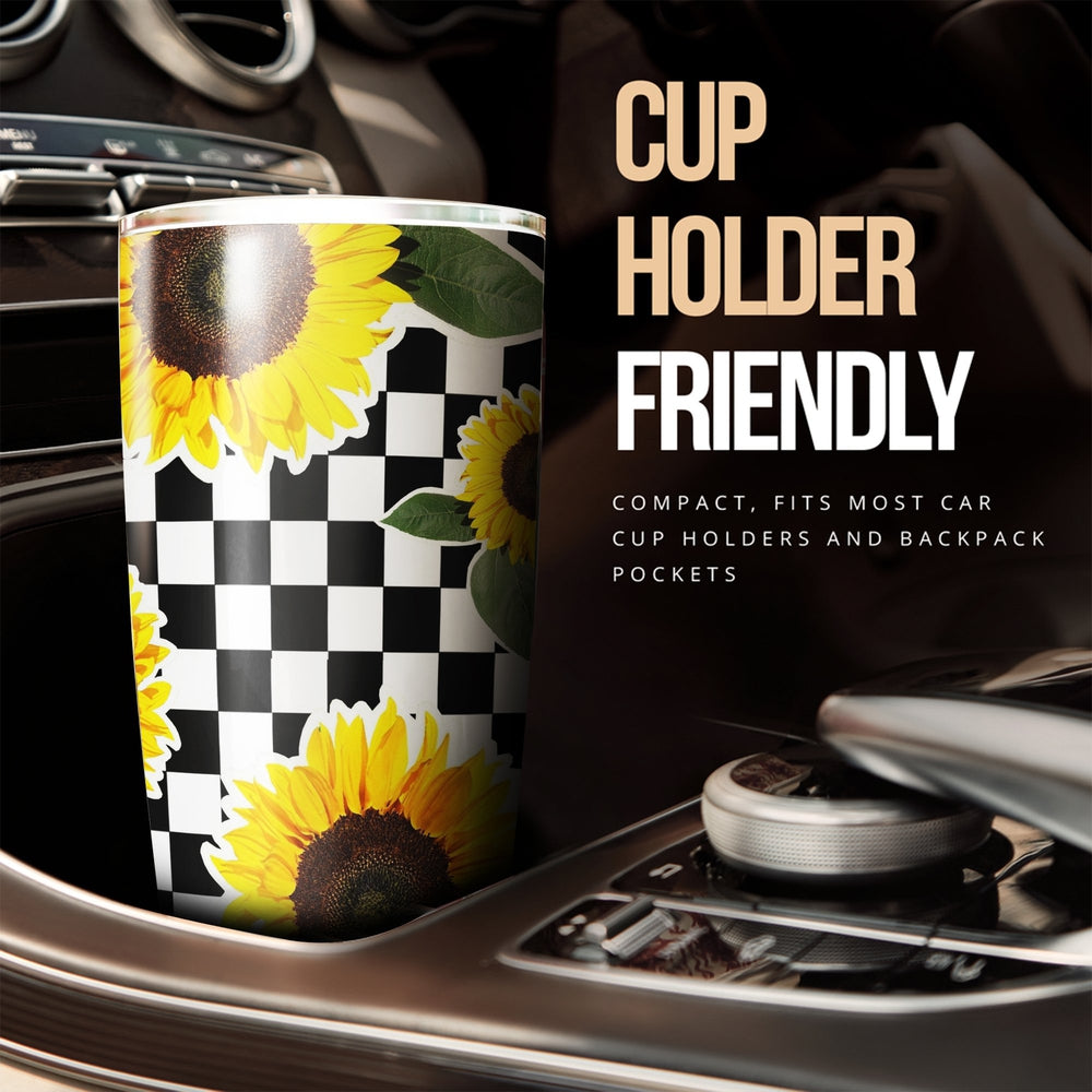 Checkerboard Sunflower Tumbler Stainless Steel Custom - Gearcarcover - 3