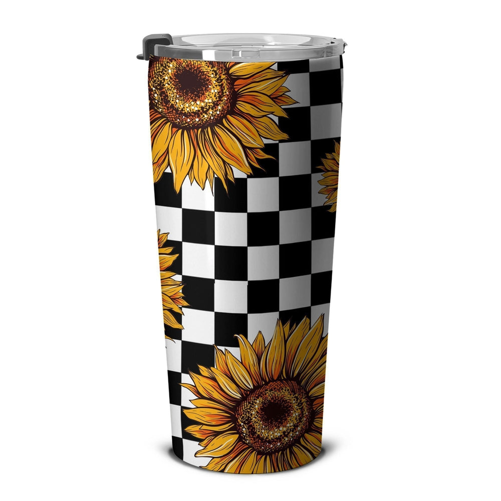 Checkerboard Sunflower Tumbler Stainless Steel Custom Interior - Gearcarcover - 5