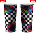 Checkerboard Sunflower Tumbler Stainless Steel Custom Leopard - Gearcarcover - 4