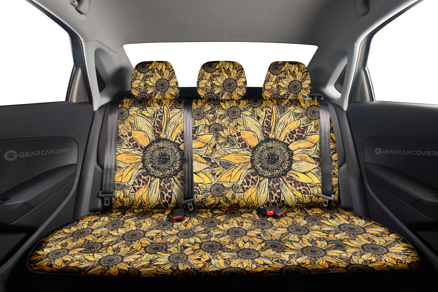 Cheetah Leopard Sunflower Car Back Seat Cover Custom Car Decoration - Gearcarcover - 2