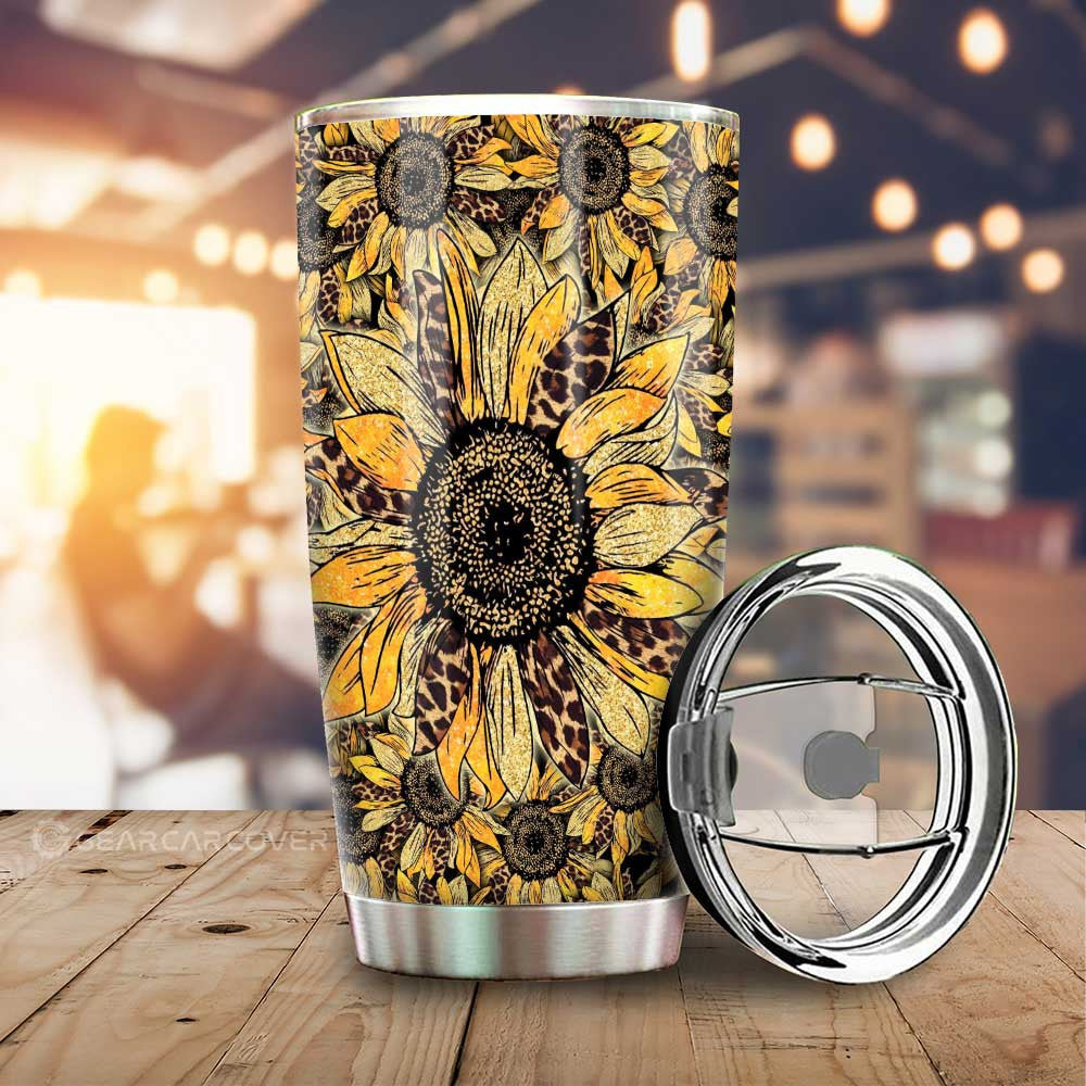 Cheetah Leopard Sunflower Tumbler Cup Custom Car Decoration - Gearcarcover - 1