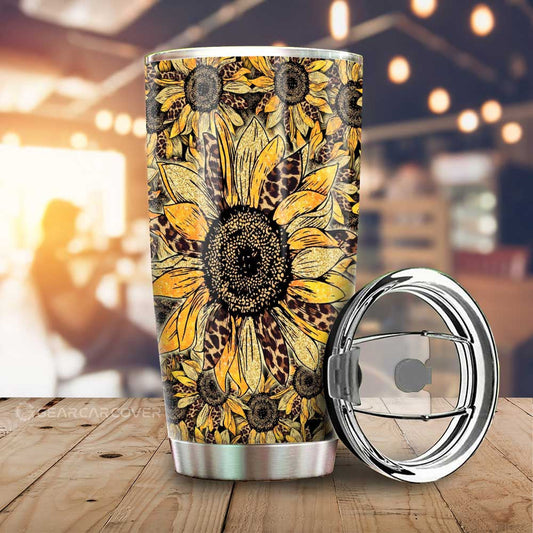 Cheetah Leopard Sunflower Tumbler Cup Custom Car Decoration - Gearcarcover - 1