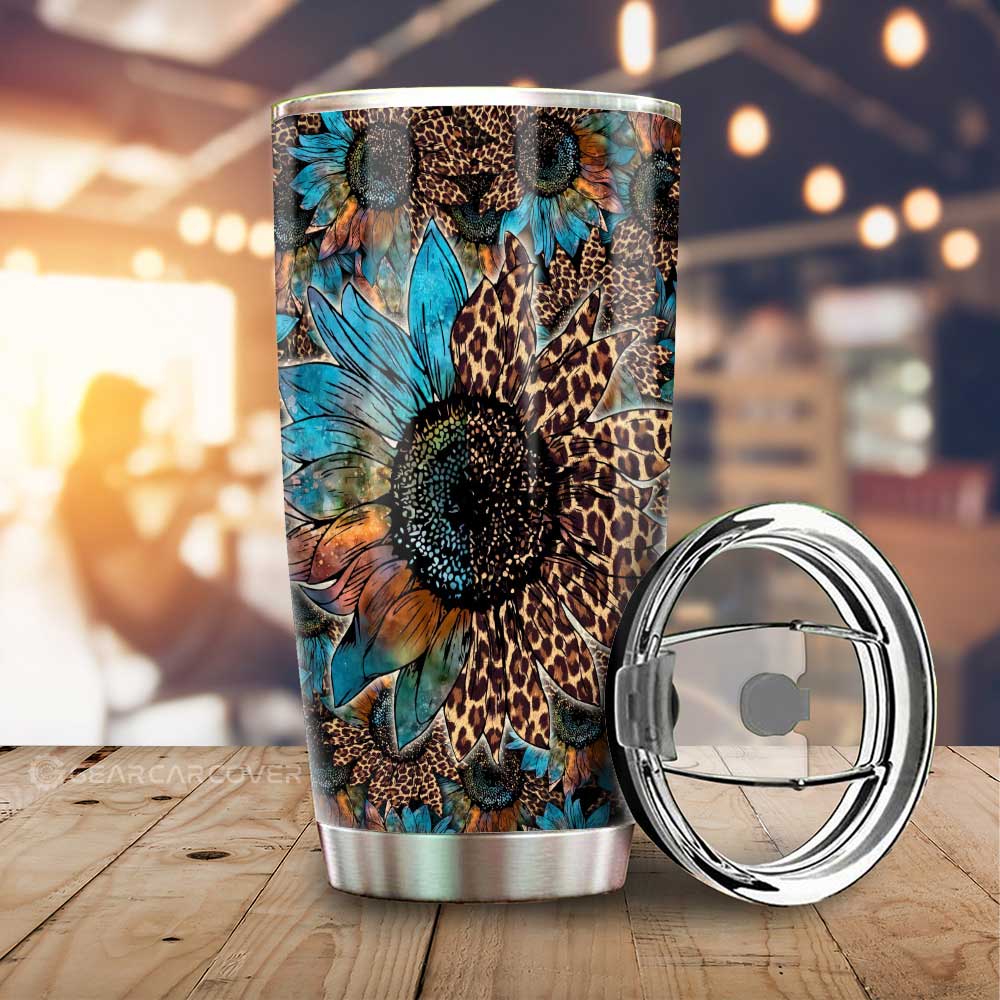 Cheetah Sunflower Tumbler Cup Custom Car Accessories - Gearcarcover - 1