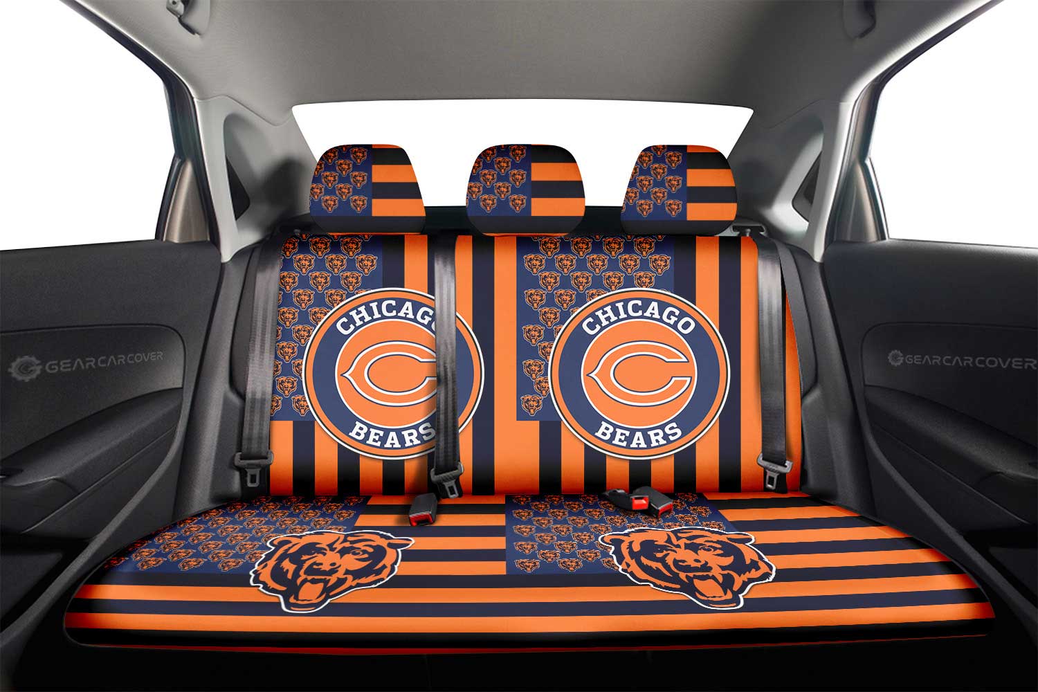 Chicago Bears Car Back Seat Cover Custom US Flag Style - Gearcarcover - 2