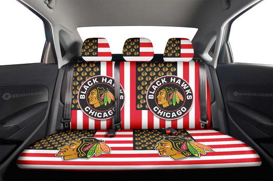 Chicago Blackhawks Car Back Seat Cover Custom US Flag Style - Gearcarcover - 2