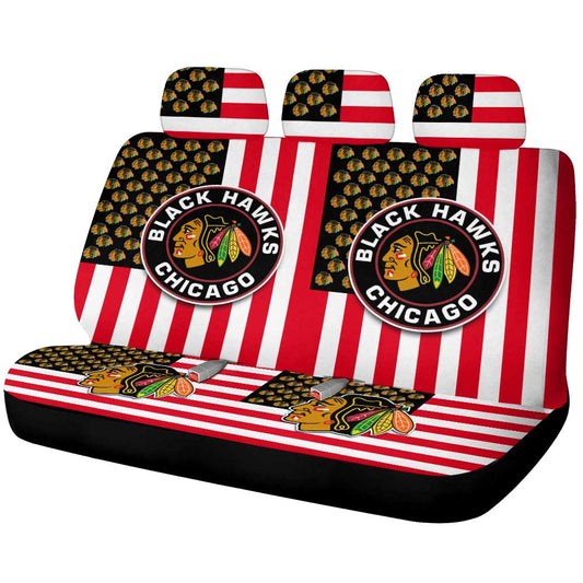 Chicago Blackhawks Car Back Seat Cover Custom US Flag Style - Gearcarcover - 1