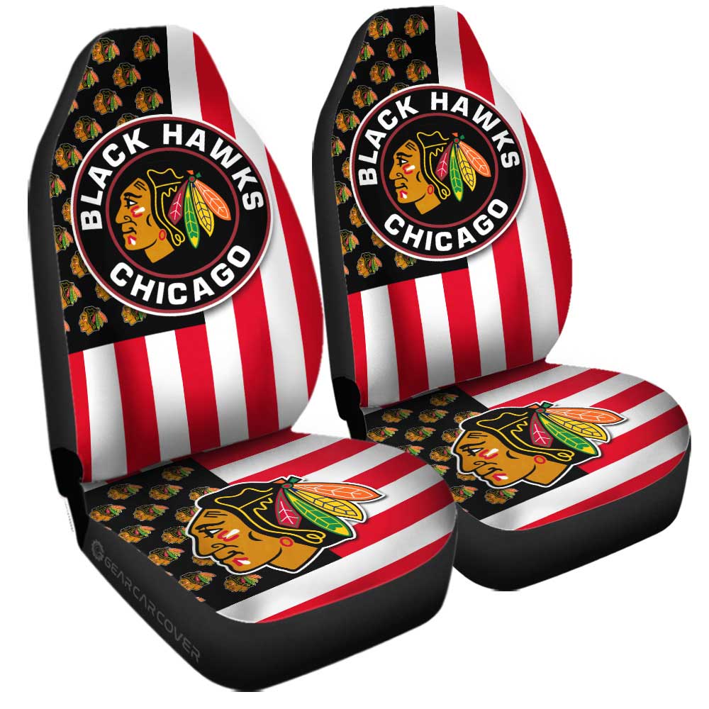 Chicago Blackhawks Car Seat Covers Custom US Flag Style - Gearcarcover - 3
